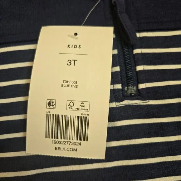 NWT Crown & Ivy Kids 3T Navy Half Zip Pullover Striped Cotton Blend Long Sleeve - Picture 3 of 8